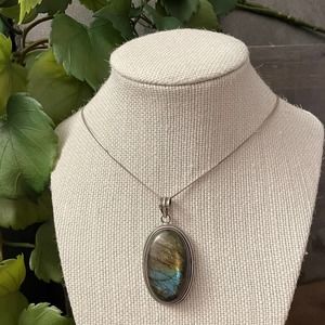 Large Vintage Labradorite Sterling Pendant on Chain